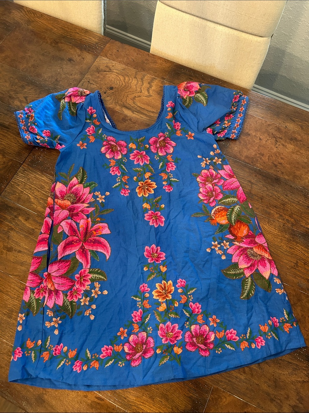 FARM Rio Royal Blue Floral Mini Dress with Pink & Orange Blooms - Picture 2 of 8